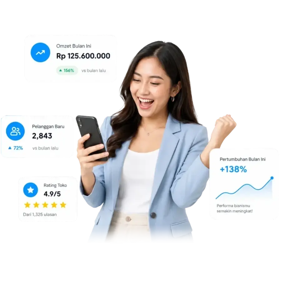 Pemilik usaha tersenyum karena omzet, pelanggan, dan rating tokonya meningkat