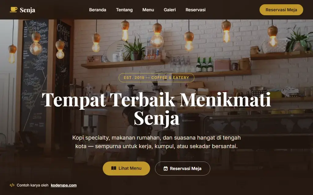 Pratinjau website Senja Coffee & Eatery
