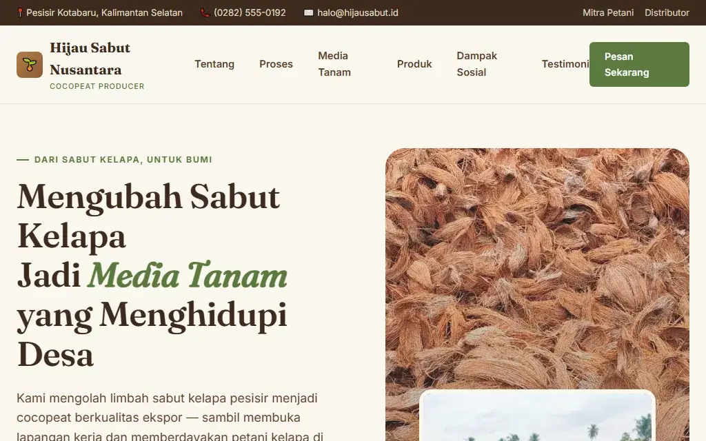 Pratinjau website Hijau Sabut Nusantara