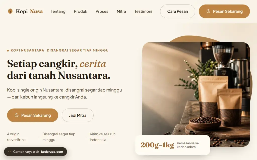 Pratinjau website Kopi Nusa