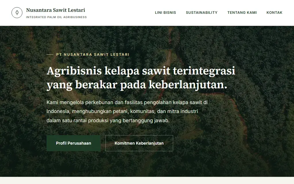 Pratinjau website PT Nusantara Sawit Lestari